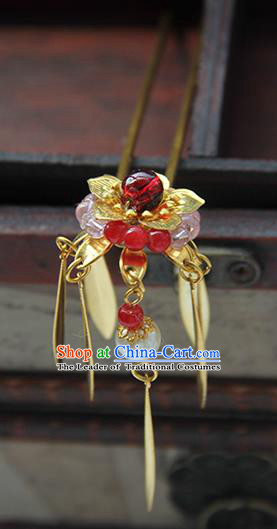 Traditional Handmade Chinese Ancient Princess Classical Hanfu Accessories Jewellery Red Flowers Hair Sticks Hair Step Shake, Tassel Hair Fascinators Hairpins for Women