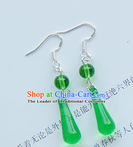 Traditional Handmade Chinese Ancient Princess Classical Hanfu Accessories Jewellery Green Crystal Earrings Eardrop for Women