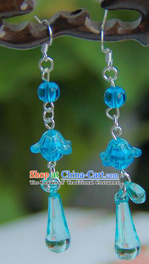 Traditional Handmade Chinese Ancient Princess Classical Hanfu Accessories Jewellery Blue Glass Earrings Eardrop for Women