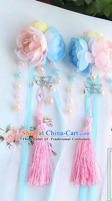 Traditional Handmade Chinese Ancient Princess Classical Hanfu Accessories Jewellery Pearl Bells Silk Flowers Hair Sticks Hair Claws, Tassel Hair Fascinators Hairpins for Women