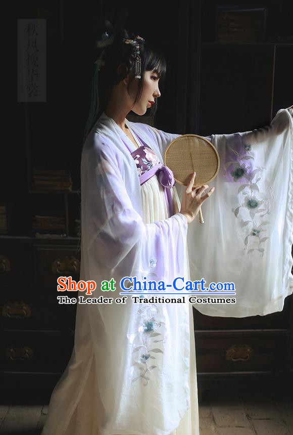 Traditional Ancient Chinese Female Costume Embroidered Wide Sleeve Cardigan, Elegant Hanfu Clothing Wearing Silks Chinese Ming Dynasty Embroidered Palace Princess Dress for Women