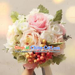 Top Grade Classical Wedding Silk Flowers, Bride Holding Emulational Champagne Fruit Flowers, Hand Tied Bouquet Flowers for Women