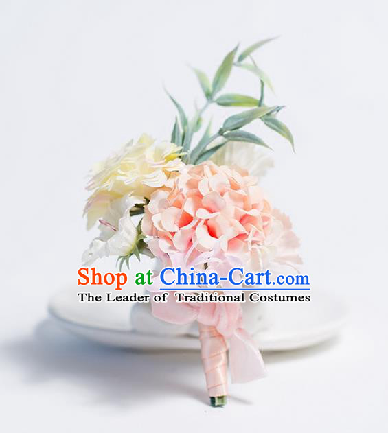 Top Grade Classical Wedding Silk Flowers,Groom Emulational Corsage Pink White Brooch Flowers for Men