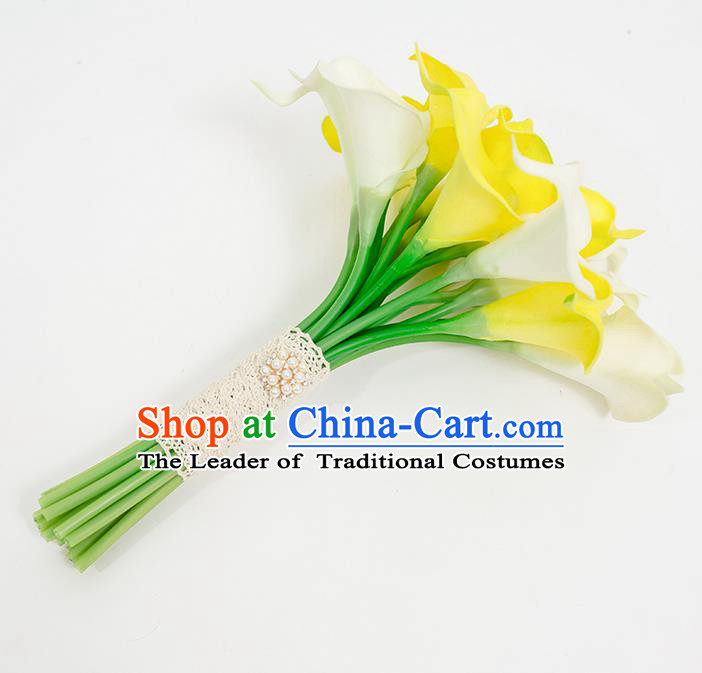 Top Grade Classical Wedding Silk Flowers Common Callalily Flowers Ball, Bride Holding Emulational Flowers, Hand Tied Bouquet Flowers for Women
