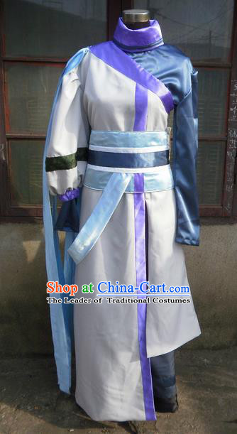 Traditional Ancient Chinese Classical Cartoon Character Uniform Cosplay Game Role Qin Dynasty Swordsman White Costume Complete Set for Men