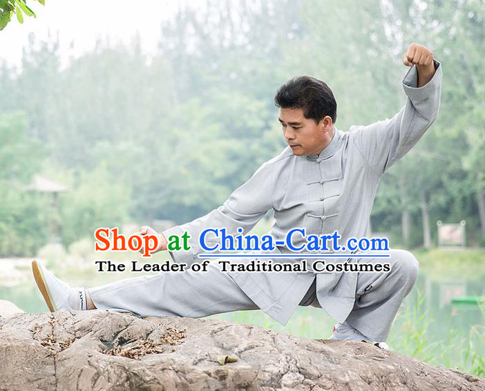 Traditional Chinese Top Tencel Ramie Kung Fu Costume Martial Arts Kung Fu Training Plated Buttons Uniform, Tang Suit Gongfu Shaolin Wushu Clothing, Tai Chi Taiji Teacher Suits Uniforms for Men