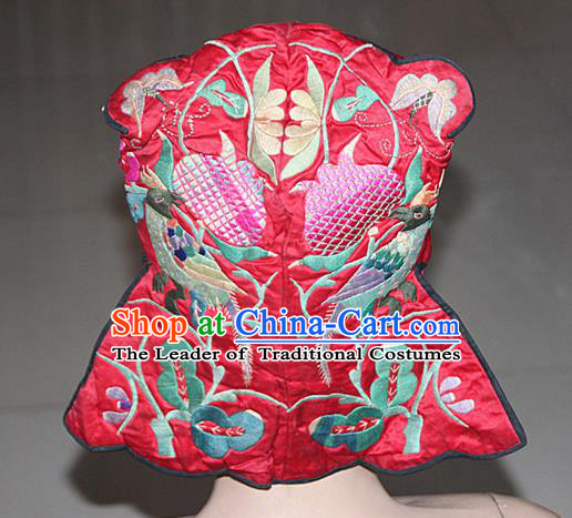 Traditional Chinese Miao Nationality Crafts Hmong Handmade Children Embroidery Phoenix Bird Tiger Headwear, Miao Ethnic Minority Exorcise Evil Tiger Hat for Kids