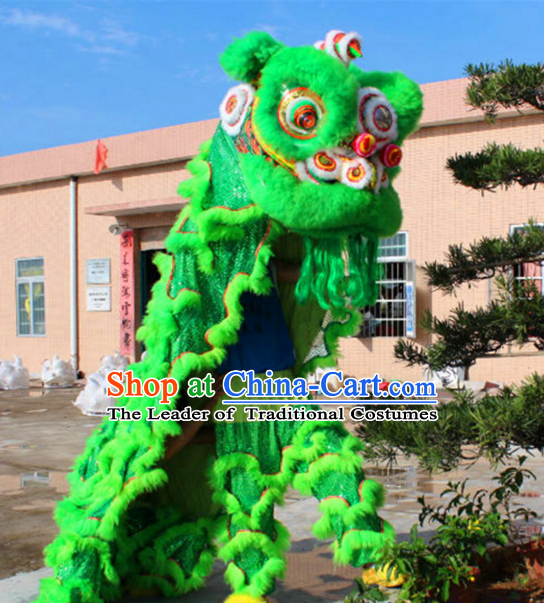 Chinese Folk Arts Natural Wool Lion Dance Costumes Complete Set