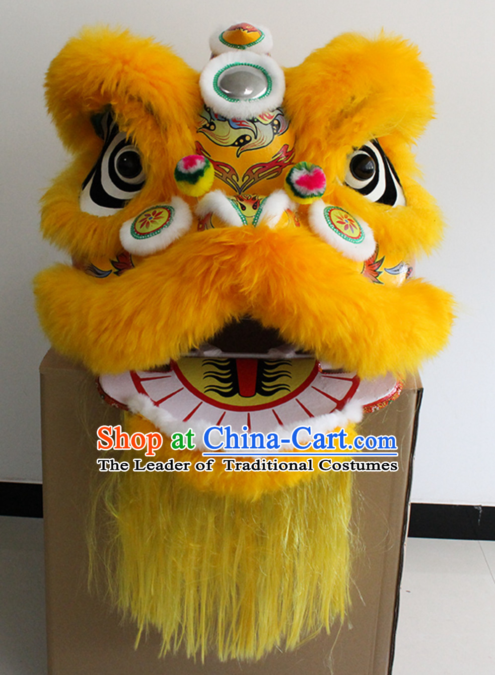 Yellow New 100_ Long Wool Lion Dance Costume Complete Set