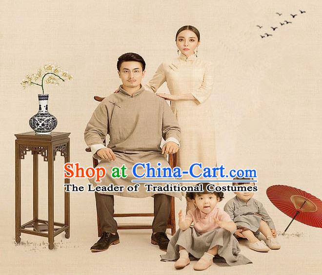 Traditional Ancient Chinese Family Costume Complete Set, Chinese Republic of China Parent-Child Dress, Cosplay Chinese Family Portrait Clothing Hanfu for Women for Men for Children