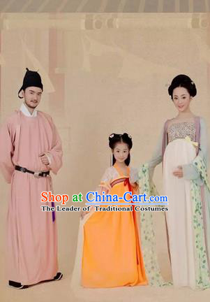 Traditional Ancient Chinese Family Costume Complete Set, Chinese Tang Dynasty Parent-Child Pregnant Woman Dress, Cosplay Chinese Family Portrait Clothing Hanfu for Women for Men for Children