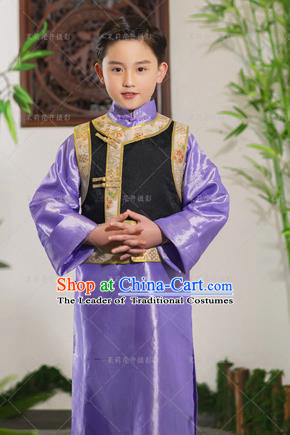 Traditional Ancient Chinese Imperial Prince Costume, Chinese Qing Dynasty Children Dance Dress, Cosplay Chinese Prince Clothing Hanfu for Kids