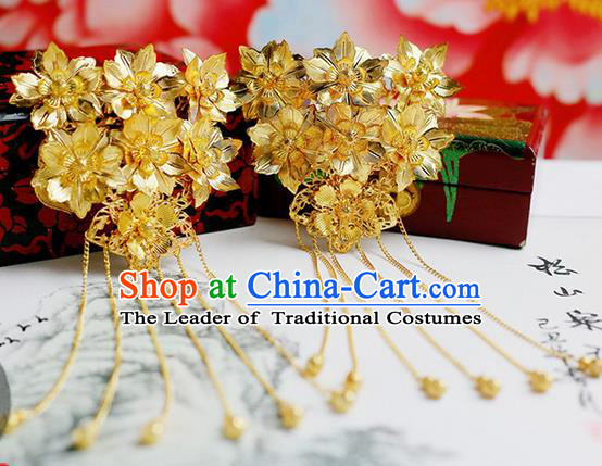 Chinese Wedding Jewelry Accessories, Traditional Xiuhe Suits Wedding Bride Flowers Headwear, Wedding Hairpin, Ancient Chinese Harpins for Women