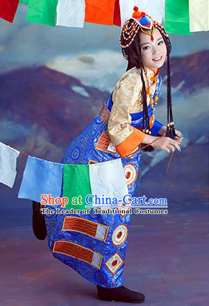 Traditional Chinese Mongol Nationality Dancing Costume, Mongols Children Folk Dance Ethnic Pleated Skirt, Chinese Mongolian Minority Nationality Embroidery Costume for Kids