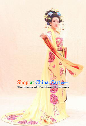 Traditional Ancient Chinese Imperial Emperess Costume, Chinese Tang Dynasty Dance Dress, Chinese Peri Imperial Queen Embroidered Hanfu Trailing Clothing for Women