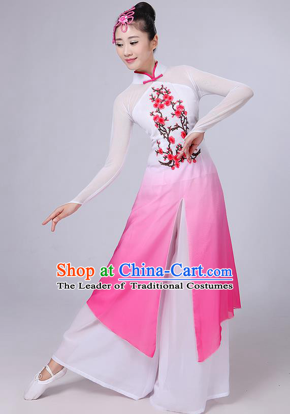 Traditional Chinese Yangge Fan Dancing Costume, Folk Dance Yangko Mandarin Collar Painting Plum Blossom Uniforms, Classic Dance Elegant Dress Drum Dance Clothing for Women