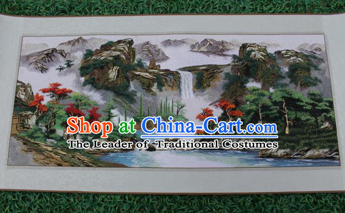 Traditional Chinese Miao Nationality Minority Crafts Hmong Xiangxi Embroidery Decorative Paintings, Embroidery Scenery Scroll Painting for Friends