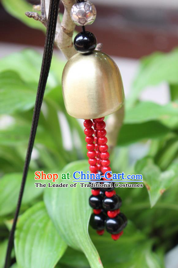 Traditional Chinese Miao Nationality Crafts Jewelry Accessory, Hmong Handmade Copper Bell Beads Tassel Pendant, Miao Ethnic Minority Avoid Evil Necklace Accessories Sweater Chain Pendant for Women