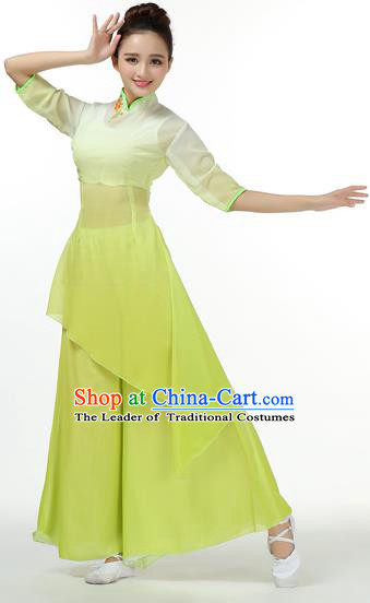Traditional Chinese Yangge Fan Dancing Costume, Folk Dance Yangko Mandarin Sleeve Uniforms, Classic Umbrella Dance Elegant Big Swing Dress Drum Dance Green Clothing for Women