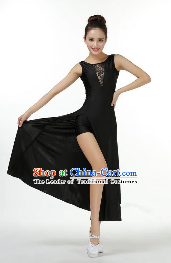 Traditional Modern Dancing Compere Costume, Women Opening Classic Chorus Singing Group Dance Dress, Modern Dance Classic Ballet Dance Black Dress for Women