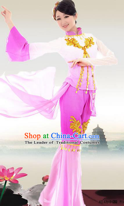 Traditional Chinese Yangge Fan Dancing Costume, Folk Dance Yangko Blouse and Pants Uniforms, Classic Umbrella Dance Elegant Dress Drum Dance Pink Clothing for Women