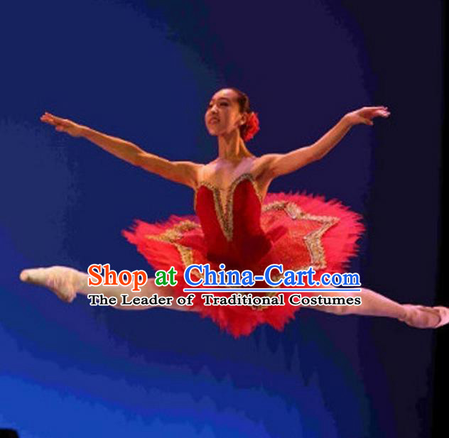 Traditional Modern Dancing Compere Costume, Opening Classic Chorus Singing Group Dance Bubble Dress Tu Tu Dancewear, Modern Dance Classic Ballet Dance Red Dress for Women
