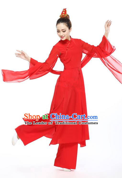 Traditional Chinese Yangge Fan Dancing Costume, Folk Dance Yangko Chinese Red Blouse and Pants Uniforms, Classic Umbrella Dance Elegant Dress Drum Dance Clothing for Women
