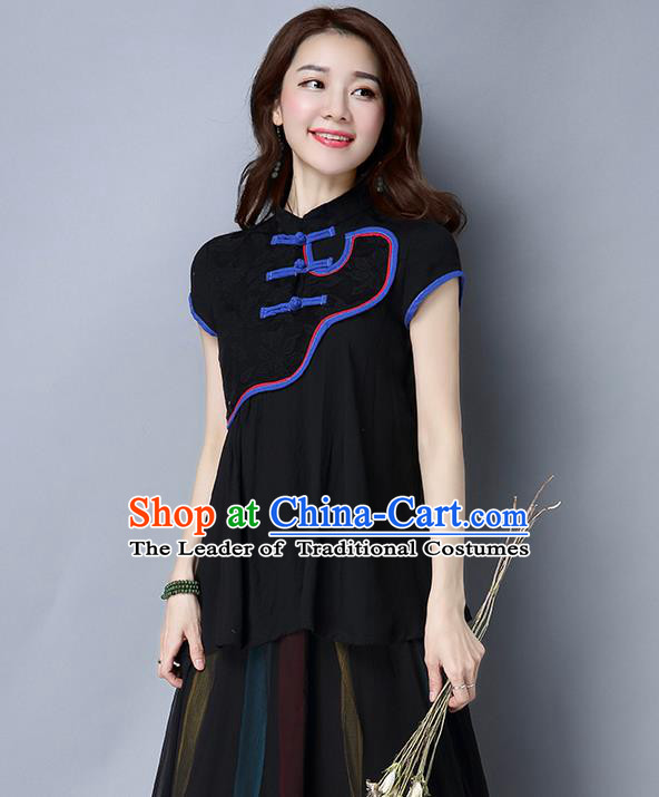 Traditional Ancient Chinese National Costume, Elegant Hanfu Shirt, China Tang Suit Mandarin Collar Black Blouse Upper Outer Garment Clothing for Women