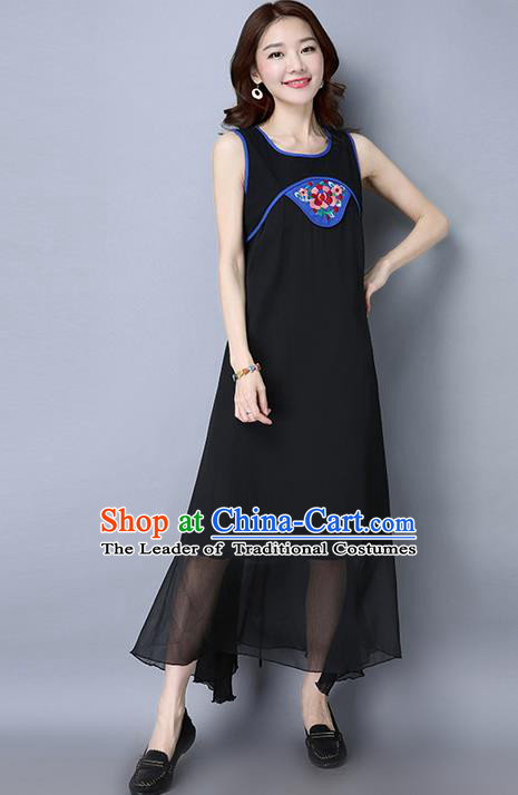Traditional Ancient Chinese National Costume, Elegant Hanfu Embroidered Dress, China Tang Suit Cheongsam Upper Outer Garment Black Dress Clothing for Women