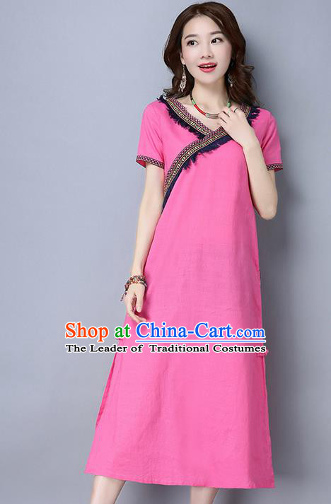 Traditional Ancient Chinese National Costume, Elegant Hanfu Dress, China Tang Suit Cheongsam Upper Outer Garment Pink Dress Clothing for Women