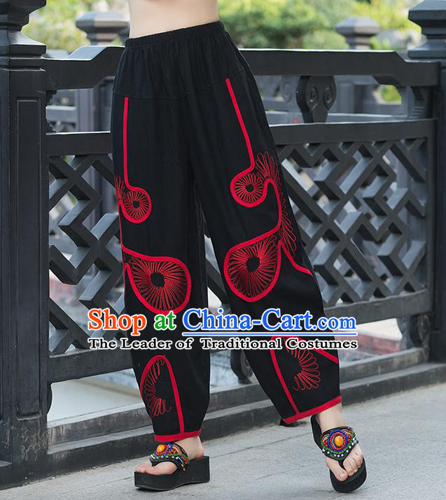 Traditional Ancient Chinese National Costume Plus Fours, Elegant Hanfu Embroidered Red Pants, China Tang Suit Cotton Bloomers for Women