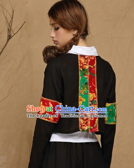 Traditional Ancient Chinese National Costume, Elegant Hanfu Coat, China Tang Suit Stand Collar Coat, Upper Outer Garment Embroidered Black Jacket Clothing for Women