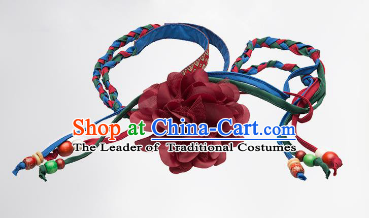 Traditional Chinese National Crafts Female Waistband, Handmade Red Flowers Embroidery Belt Accessories Pendant for Women