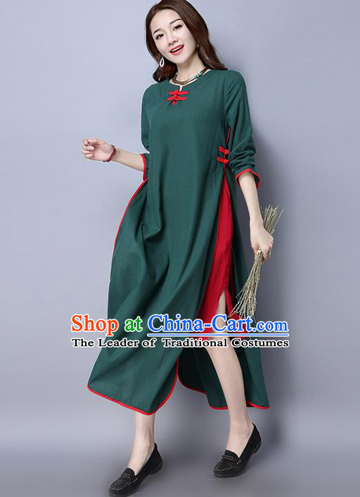 Traditional Ancient Chinese National Costume, Elegant Hanfu Linen Green Plated Buttons Dress, China Tang Suit Cheongsam Upper Outer Garment Elegant Dress Clothing for Women