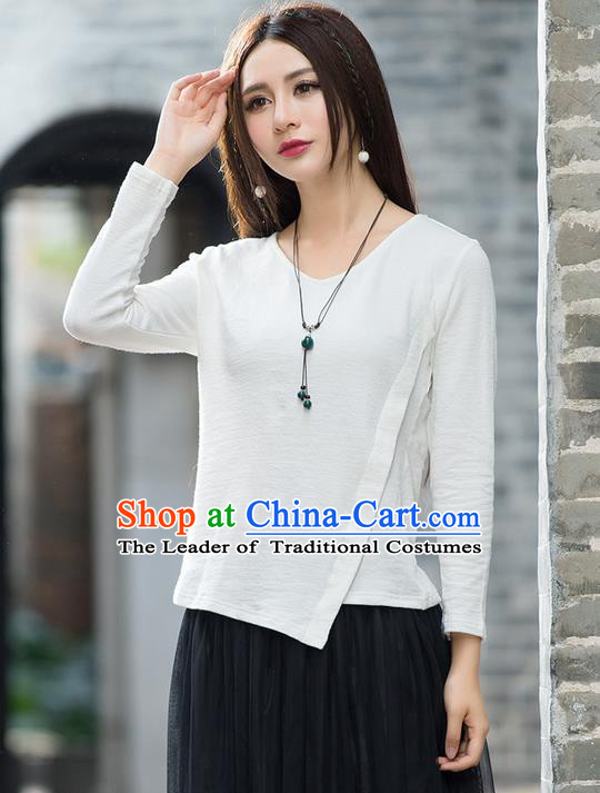 Traditional Ancient Chinese National Costume, Elegant Hanfu Embroidered T-Shirt, China Tang Suit Embroidered White Blouse Cheongsam Upper Outer Garment Qipao Shirts Clothing for Women