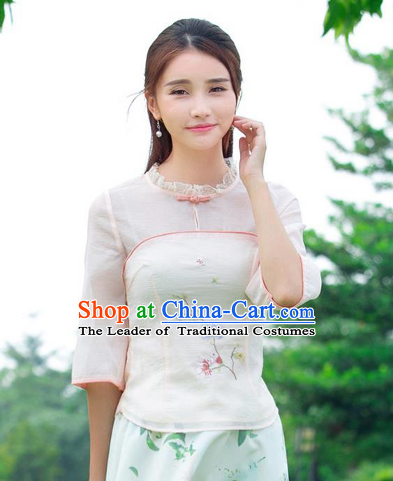 Traditional Ancient Chinese National Costume, Elegant Hanfu Plated Buttons Organza Shirt, China Tang Suit Embroidered Blouse Cheongsam Upper Outer Garment Shirts Clothing for Women
