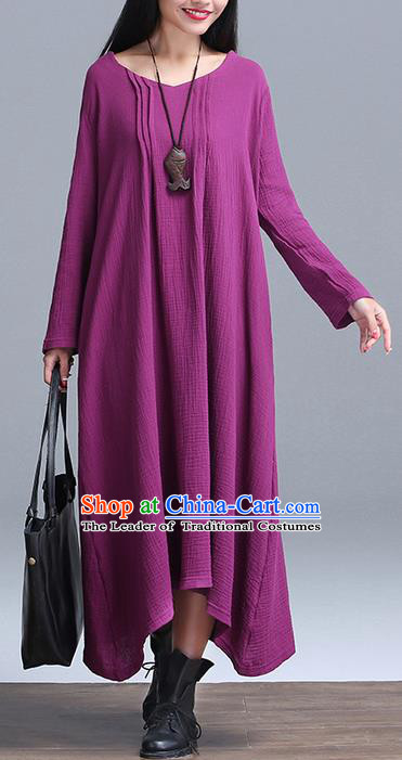 Traditional Ancient Chinese National Costume, Elegant Hanfu Linen Purple Dress, China Tang Suit Cheongsam Upper Outer Garment Elegant Dress Clothing for Women