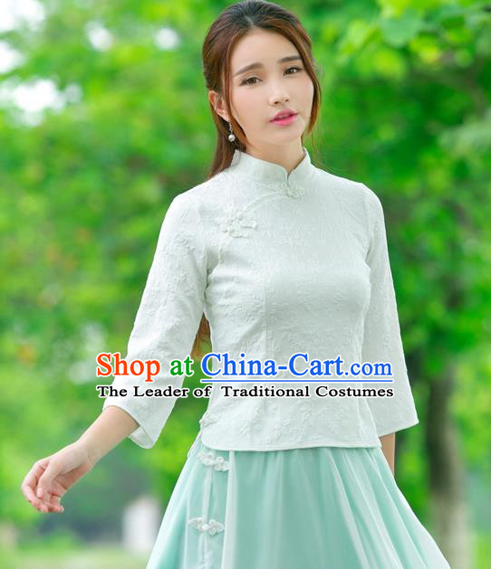Traditional Ancient Chinese National Costume, Elegant Hanfu Embroidered White Shirt, China Tang Suit Mandarin Collar Blouse Cheongsam Qipao Shirts Clothing for Women