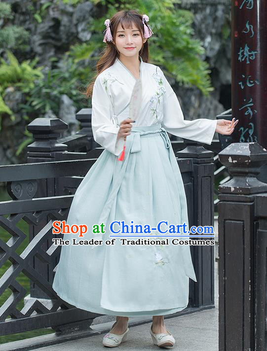 Traditional Chinese Ancient Costume, Elegant Hanfu Clothing Embroidered Blouse and Dress, China Ming Dynasty Elegant Slant Opening Blouse and Ru Skirt Complete Set for Women