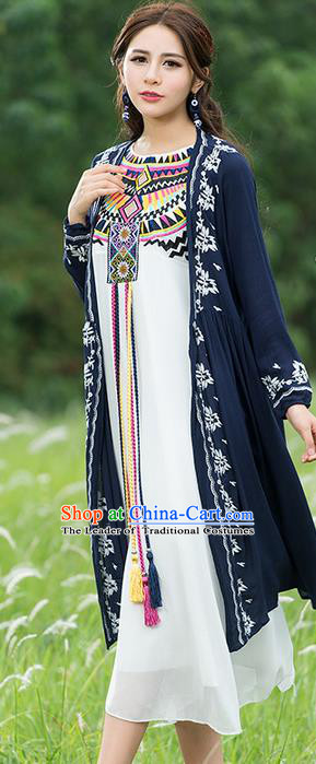 Traditional Ancient Chinese National Costume, Elegant Hanfu Royalblue Cardigan, China Tang Suit Embroidery Cape, Upper Outer Garment Dust Coat Cloak Clothing for Women