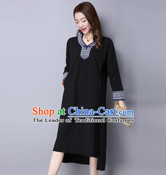 Traditional Ancient Chinese National Costume, Elegant Hanfu Mandarin Qipao Embroidery Black Dress, China Tang Suit Chirpaur Cheongsam Upper Outer Garment Elegant Dress Clothing for Women