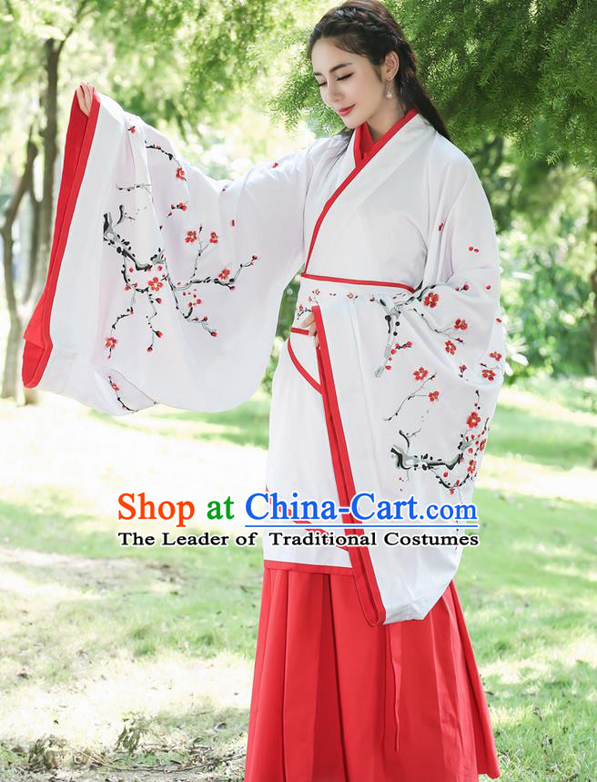 Traditional Ancient Chinese Costume, Elegant Hanfu Clothing Slant Opening Cardigan Blouse and Dress, China Han Dynasty Princess Elegant Dress Complete Set for Women