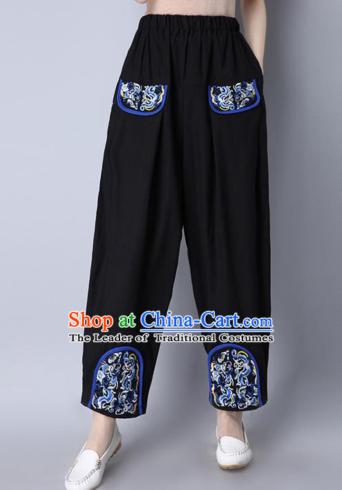 Traditional Chinese National Costume Loose Pants, Elegant Hanfu Patch Embroidered Wide-leg Trousers, China Ethnic Minorities Folk Dance Baggy Pants for Women