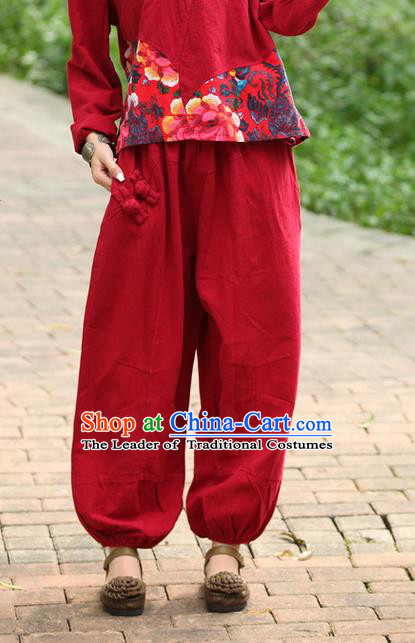 Traditional Chinese National Costume Plus Fours, Elegant Hanfu Red Bloomers, China Ethnic Minorities Folk Dance Tang Suit Pantalettes for Women