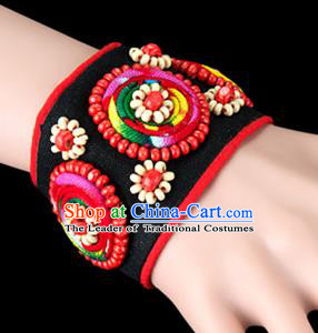 Traditional Chinese Miao Nationality Crafts, Yunan Hmong Handmade Bracelet Black Cuff Hand Decorative, China Miao Ethnic Minority Bangle Accessories for Women