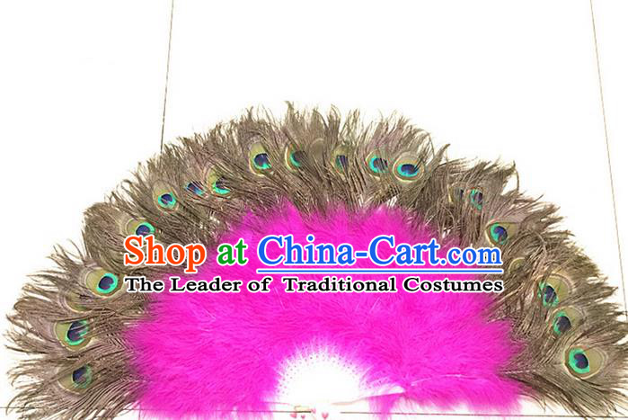 Traditional Handmade Chinese Classical Peacock Feather Fans, China Folk Dance Fan Dance Stage Performance Fan for Women