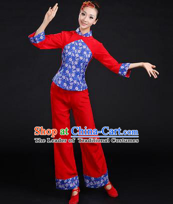 Traditional Chinese Yangge Fan Dancing Costume, Folk Dance Yangko Costume Drum Dance Stand Collar Clothing for Women
