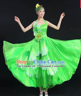 Traditional Chinese Modern Dancing Costume, Women Opening Classic Chorus Singing Group Dance Costume, Folk Dance Yangko Peony Costume, Modern Dance Green Dress for Women