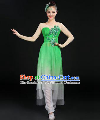 Traditional Chinese Yangge Fan Dancing Costume, Opening Dance Costume, Classic Dance Folk Dance Yangko Costume Drum Dance Green Peony Clothing for Women