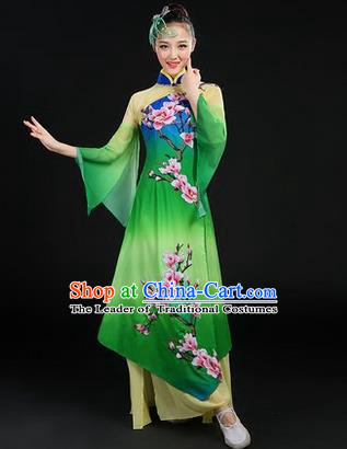 Traditional Chinese Yangge Fan Dancing Costume, Opening Dance Costume, Classic Dance Folk Dance Yangko Costume Drum Dance Green Peach Blossom Clothing for Women
